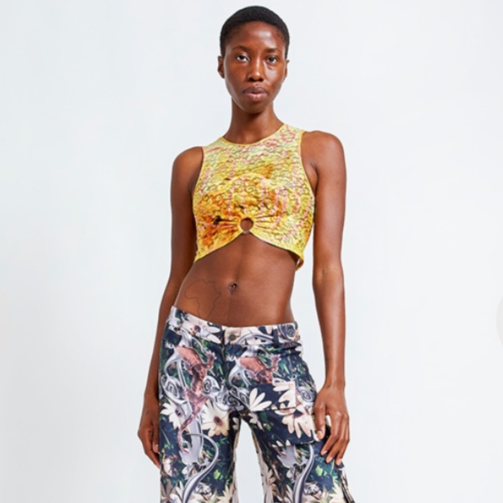 Collina Strada Chick Lace Flower Cropped Tank Top size S